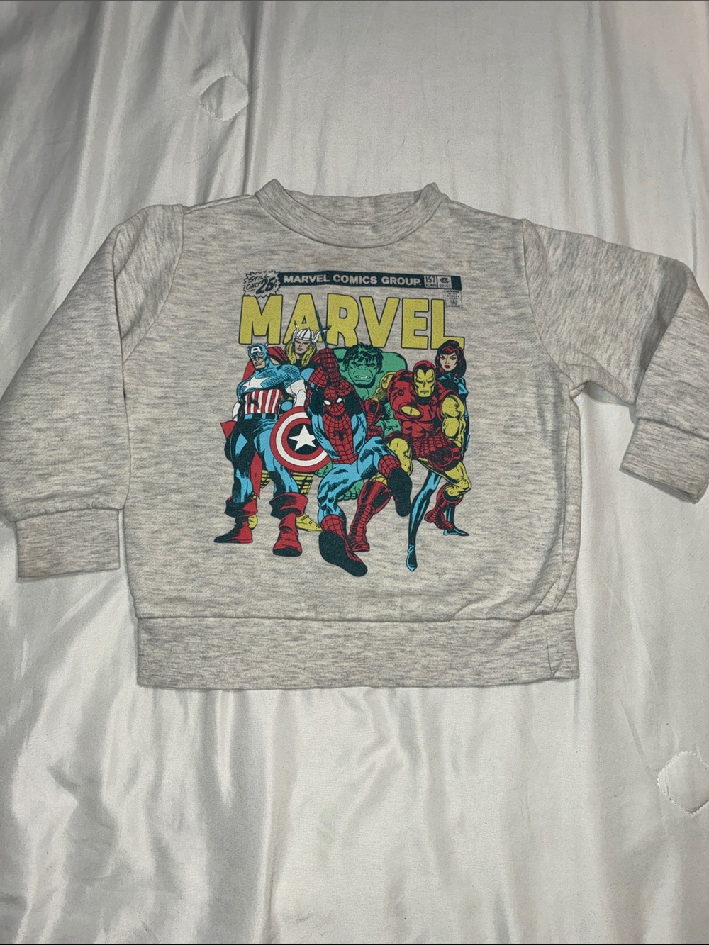 Marvel Kids Light Heather Gray Sweatshirt with Colorful Avengers Print